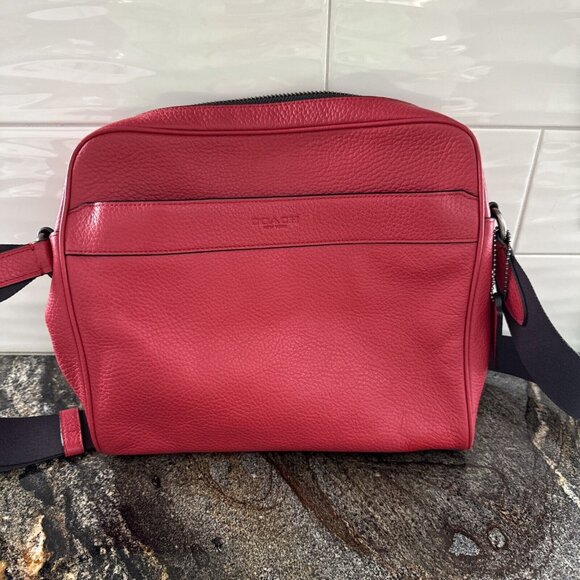 NEW Coach‎ Men's Crossbody Messenger Bag Rare F24876 Pebble Red Leather - Picture 2 of 7